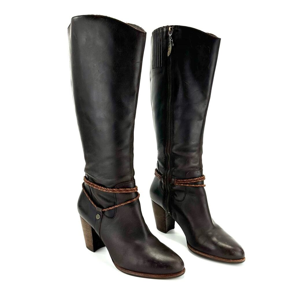 Ugg Brown Tall/Knee High Boot Size 10 Leather Block High Heel Almond Toe Bootie
